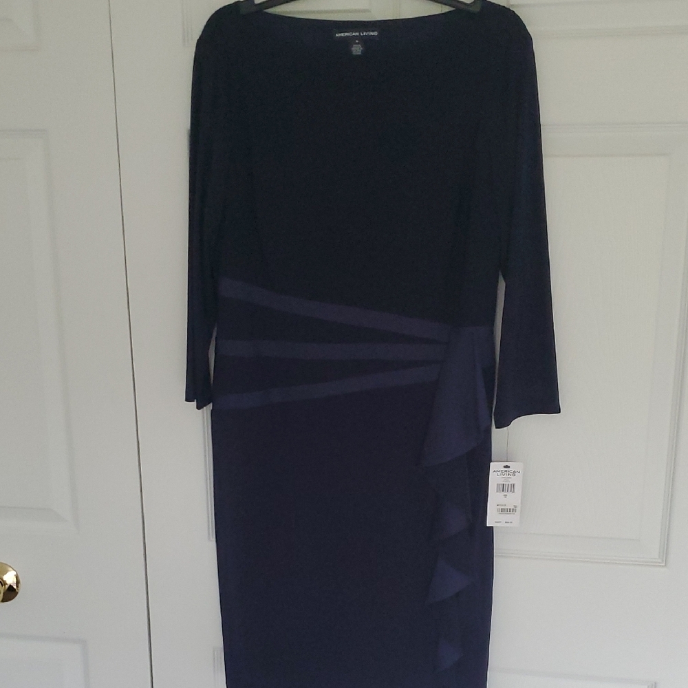 Navy Dress With Ruffle Detail, Size 16, NWTO